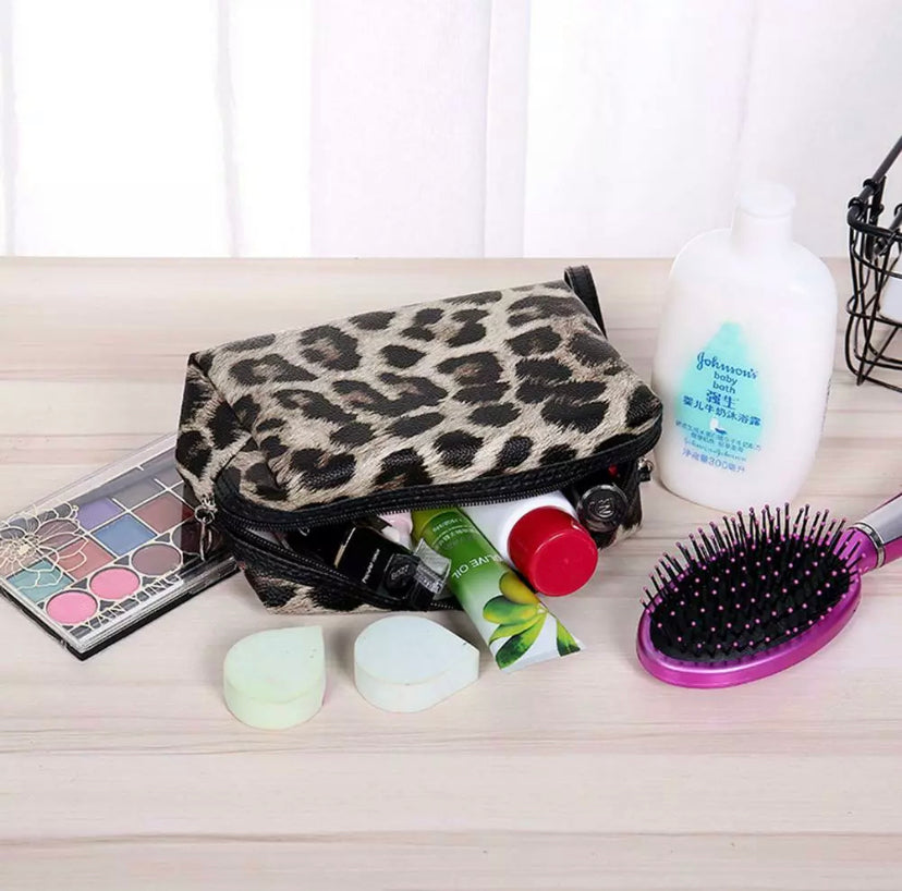 Leopard Waterproof makeup case with felt cloth material on the inside -CLEARANCE WAS $18 NOW $14