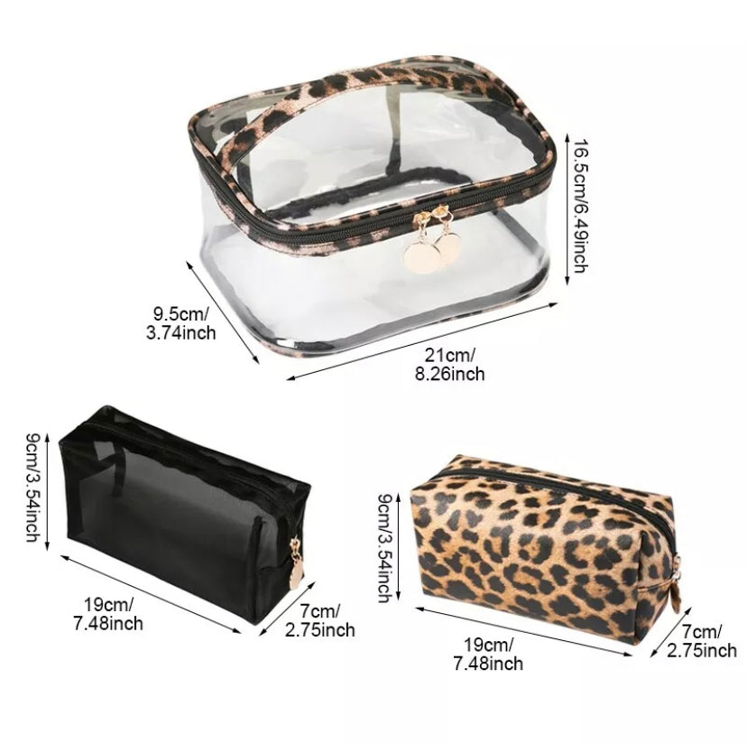 3Pcs Leopard Waterproof Cosmetic Makeup Set -CLEARANCE WAS $25 NOW $19