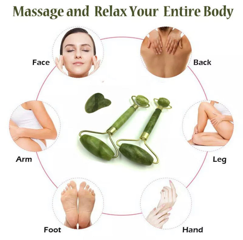 Natural Jade Facial Roller & Gua Sha Board Massager set -CLEARANCE WAS $25 NOW $20