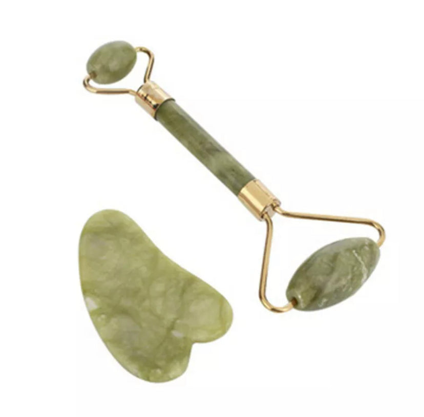 Natural Jade Facial Roller & Gua Sha Board Massager set -CLEARANCE WAS $25 NOW $20